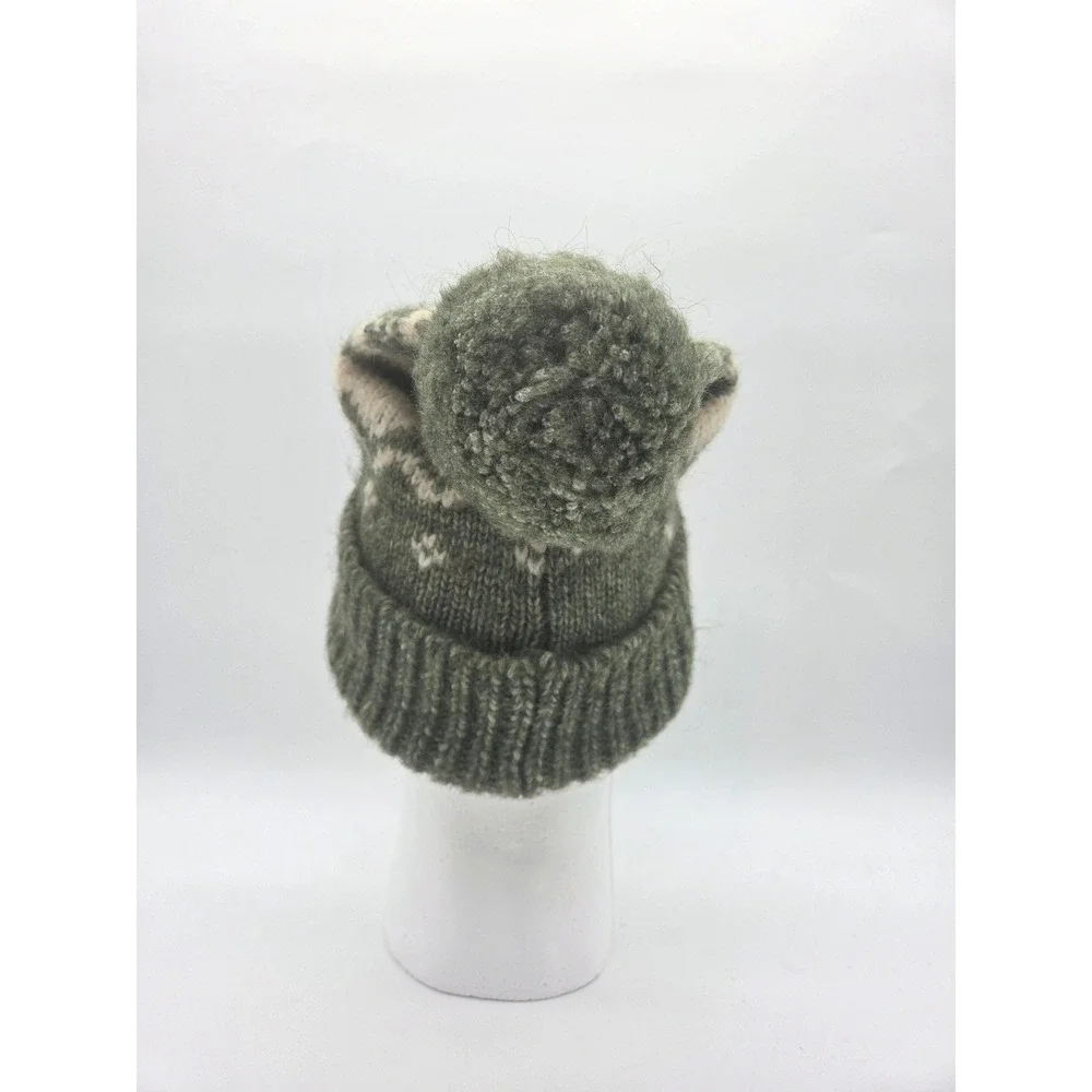 Universal Thread Beanie One Size Olive Green Womens Fair Isle Pom Pom Winter Hat